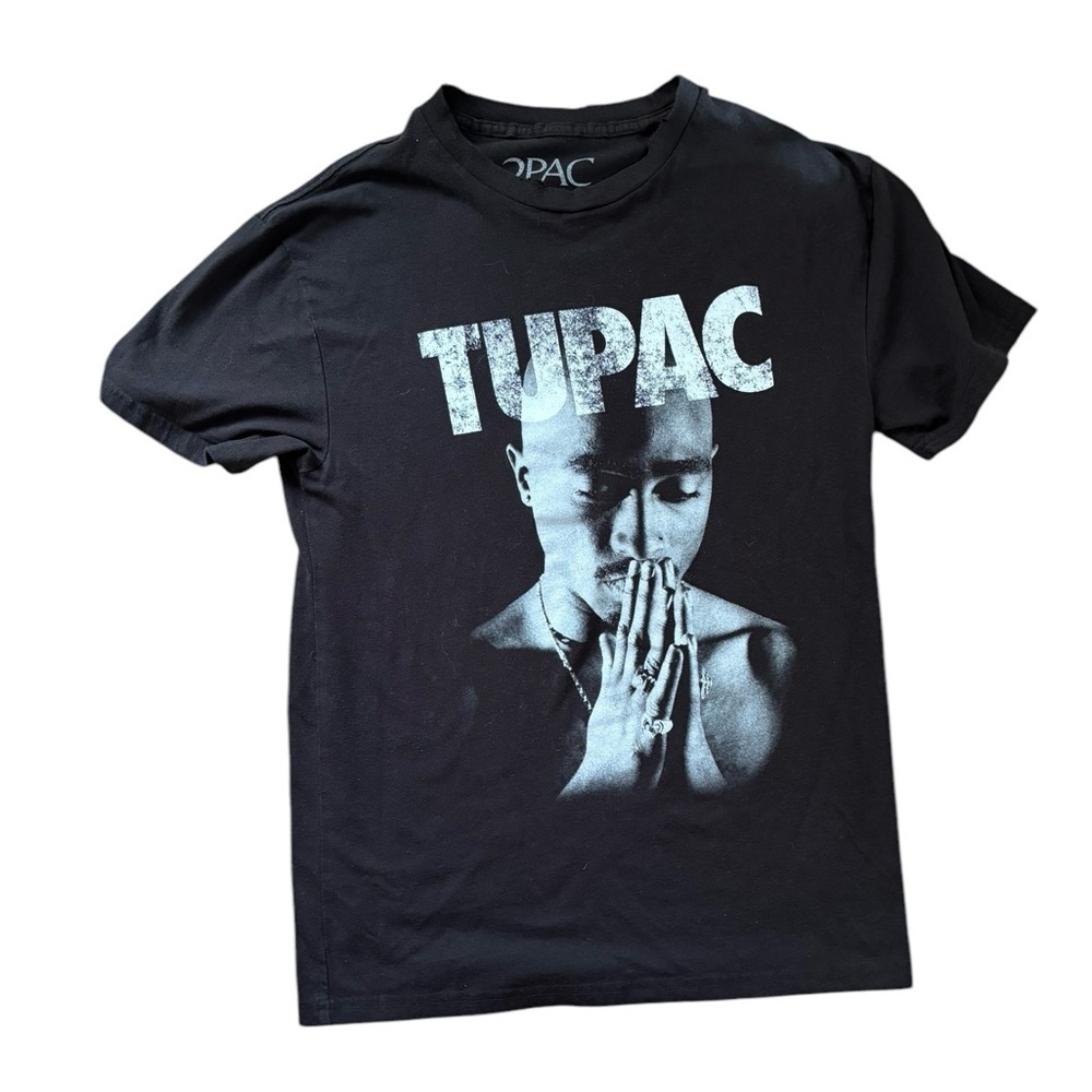 TUPAC Rapper Black SS Graphic Tee T Shirt Men’s S Crewneck Distressed